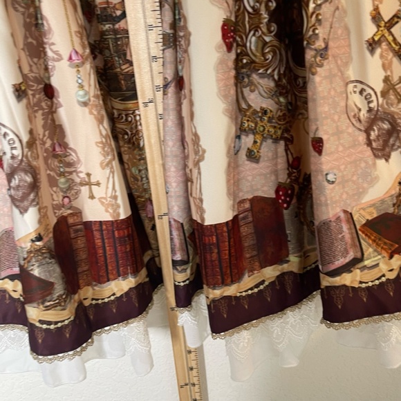 Lolitimes Fairytale Print Whimsigoth Skirt Size Small Multicolor Bow Lace Lined - Picture 7 of 13